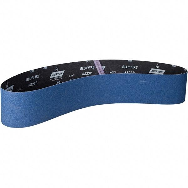 Norton - 4" Wide x 54" OAL, 60 Grit, Zirconia Alumina Abrasive Belt - Zirconia Alumina, Coated, X Weighted Paper Backing - Industrial Tool & Supply