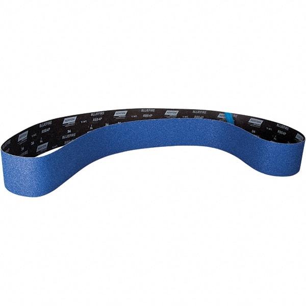 Norton - 4" Wide x 100" OAL, 36 Grit, Zirconia Alumina Abrasive Belt - Zirconia Alumina, Coated, Y Weighted Cloth Backing - Industrial Tool & Supply