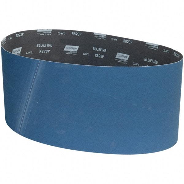 Norton - 9" Wide x 60" OAL, 220 Grit, Zirconia Alumina Abrasive Belt - Zirconia Alumina, Coated, X Weighted Cloth Backing - Industrial Tool & Supply