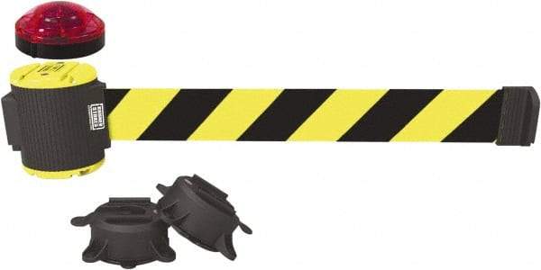 Banner Stakes - 7" High x 30' Long x 2" Wide Magnetic Wall Mount Barrier - Plastic & Polyester, Matte Finish, Yellow/Black, Used As Is - Industrial Tool & Supply