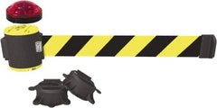 Banner Stakes - 7" High x 30' Long x 2" Wide Magnetic Wall Mount Barrier - Plastic & Polyester, Matte Finish, Yellow/Black, Used As Is - Industrial Tool & Supply