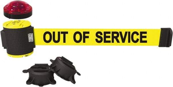 Banner Stakes - 7" High x 30' Long x 2" Wide Magnetic Wall Mount Barrier - Plastic & Polyester, Matte Finish, Yellow, Used As Is - Industrial Tool & Supply