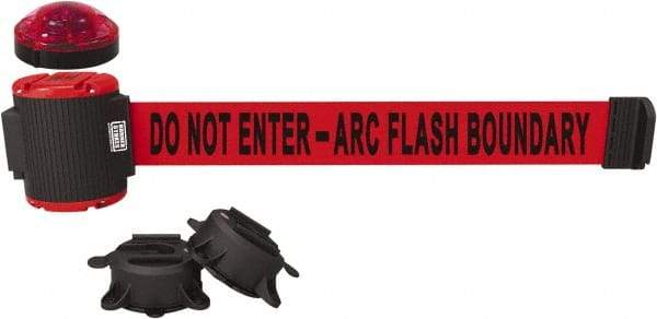 Banner Stakes - 7" High x 30' Long x 2" Wide Magnetic Wall Mount Barrier - Plastic & Polyester, Matte Finish, Red, Used As Is - Industrial Tool & Supply