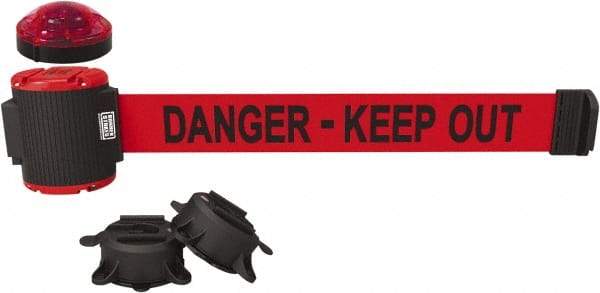 Banner Stakes - 7" High x 30' Long x 2" Wide Magnetic Wall Mount Barrier - Plastic & Polyester, Matte Finish, Red, Used As Is - Industrial Tool & Supply