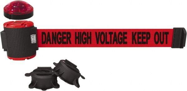 Banner Stakes - 7" High x 30' Long x 2" Wide Magnetic Wall Mount Barrier - Plastic & Polyester, Matte Finish, Red, Used As Is - Industrial Tool & Supply