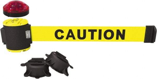 Banner Stakes - 7" High x 30' Long x 2" Wide Magnetic Wall Mount Barrier - Plastic & Polyester, Matte Finish, Yellow, Used As Is - Industrial Tool & Supply