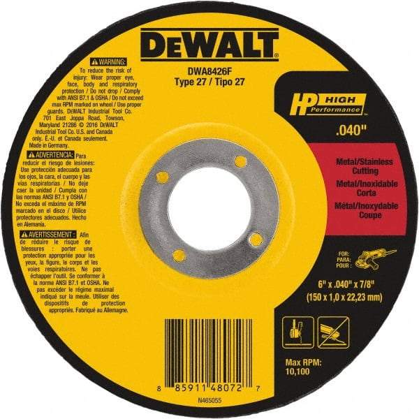 DeWALT - 6" Wheel Diam, 7/8" Arbor Hole, Type 27 Depressed Center Wheel - Fine/Coarse Grade, Aluminum Oxide, 10,100 Max RPM - Industrial Tool & Supply