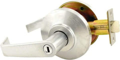 Stanley - Grade 2 Privacy Lever Lockset for 1-3/8 to 2" Thick Doors - 2-3/4" Back Set, No Cylinder, Brass, Satin Chrome Finish - Industrial Tool & Supply