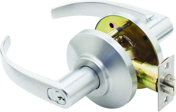 Stanley - Grade 2 Storeroom Lever Lockset for 1-3/8 to 2" Thick Doors - 2-3/4" Back Set, Best SFIC Cylinder, Brass, Satin Chrome Finish - Industrial Tool & Supply