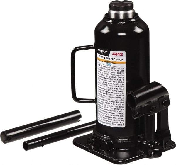Sunex Tools - 12 Ton Capacity Bottle Jack - 9.1" to 18.3" High, 5.71" Long x 4.96" Wide Base - Industrial Tool & Supply