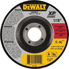 DeWALT - 4-1/2" Wheel Diam, 1/16" Wheel Thickness, 7/8" Arbor Hole, Type 27 Depressed Center Wheel - Fine/Coarse Grade, Ceramic, 13,300 Max RPM - Industrial Tool & Supply