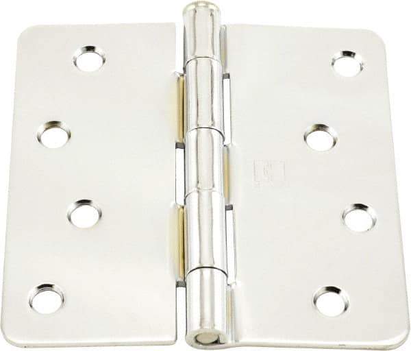 Hager - 4" Wide x 4" High 1/4 Radius Residential Hinge - Round Edge, Steel, Bright Chrome Finish - Industrial Tool & Supply