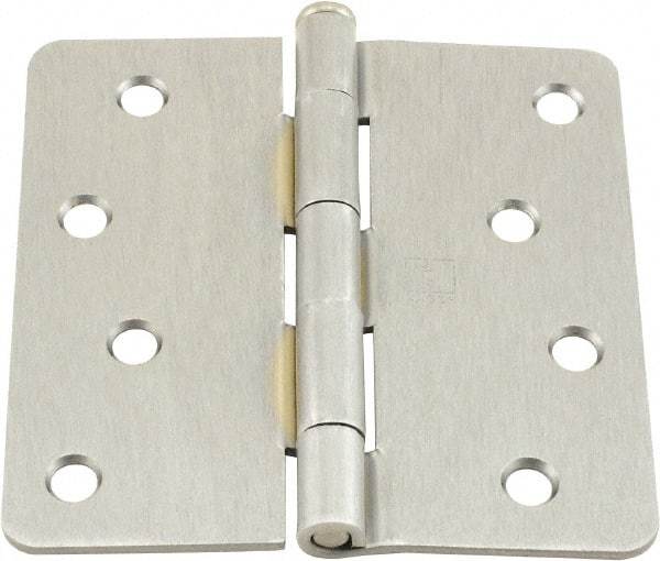 Hager - 4" Wide x 4" High 1/4 Radius Residential Hinge - Round Edge, Steel, Satin Chrome Finish - Industrial Tool & Supply