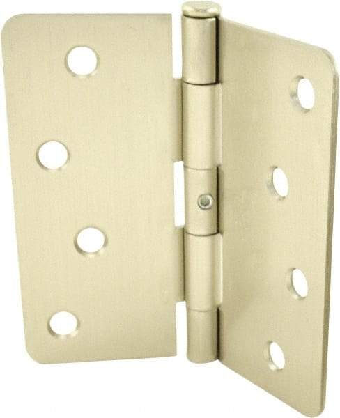 Hager - 4" Wide x 4" High 1/4 Radius Residential Hinge - Round Edge, Steel, Satin Nickel Finish - Industrial Tool & Supply
