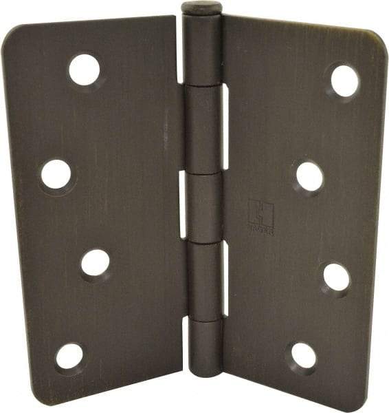 Hager - 4" Wide x 4" High 1/4 Radius Residential Hinge - Round Edge, Steel, Bronze Finish - Industrial Tool & Supply