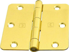 Hager - 3-1/2" Wide x 3-1/2" High 1/4 Radius Residential Hinge - Round Edge, Steel, Bright Brass Finish - Industrial Tool & Supply