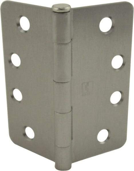 Hager - 4" Wide x 4" High 1/4 Radius Residential Hinge - Round Edge, Steel, Satin Chrome Finish - Industrial Tool & Supply