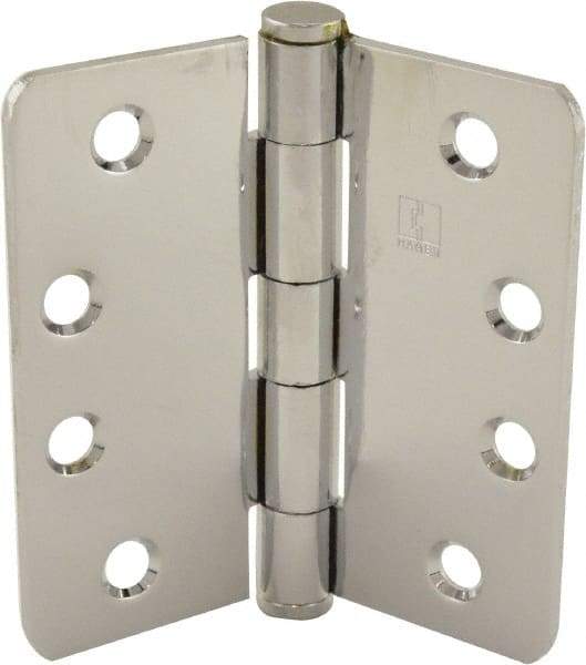 Hager - 4" Wide x 4" High 1/4 Radius Residential Hinge - Round Edge, Steel, Bright Chrome Finish - Industrial Tool & Supply
