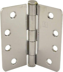 Hager - 4" Wide x 4" High 1/4 Radius Residential Hinge - Round Edge, Steel, Bright Chrome Finish - Industrial Tool & Supply