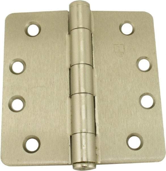 Hager - 4" Wide x 4" High 1/4 Radius Residential Hinge - Round Edge, Steel, Satin Nickel Finish - Industrial Tool & Supply