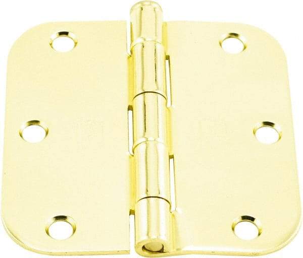 Hager - 3-1/2" Wide x 3-1/2" High 5/8 Radius Residential Hinge - Round Edge, Steel, Bright Brass Finish - Industrial Tool & Supply