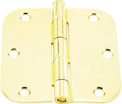 Hager - 3-1/2" Wide x 3-1/2" High 5/8 Radius Residential Hinge - Round Edge, Steel, Bright Brass Finish - Industrial Tool & Supply