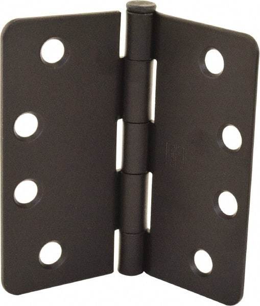Hager - 4" Wide x 4" High 1/4 Radius Residential Hinge - Round Edge, Steel, Flat Black Finish - Industrial Tool & Supply