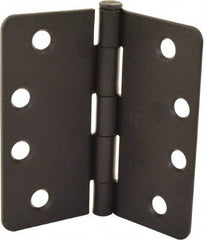 Hager - 4" Wide x 4" High 1/4 Radius Residential Hinge - Round Edge, Steel, Flat Black Finish - Industrial Tool & Supply