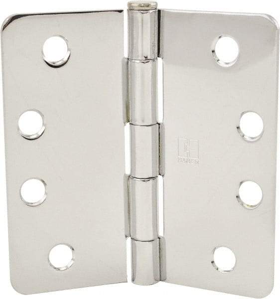 Hager - 4" Wide x 4" High 1/4 Radius Residential Hinge - Round Edge, Steel, Bright Chrome Finish - Industrial Tool & Supply