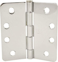 Hager - 4" Wide x 4" High 1/4 Radius Residential Hinge - Round Edge, Steel, Bright Chrome Finish - Industrial Tool & Supply