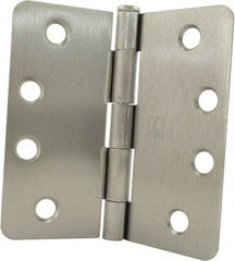 Hager - 4" Wide x 4" High 1/4 Radius Residential Hinge - Round Edge, Steel, Satin Chrome Finish - Industrial Tool & Supply