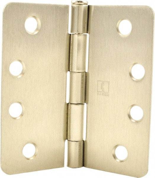 Hager - 4" Wide x 4" High 1/4 Radius Residential Hinge - Round Edge, Steel, Satin Nickel Finish - Industrial Tool & Supply
