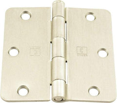 Hager - 3-1/2" Wide x 3-1/2" High 1/4 Radius Residential Hinge - Round Edge, Steel, Satin Nickel Finish - Industrial Tool & Supply