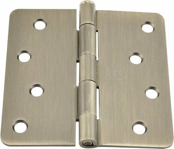 Hager - 4" Wide x 4" High 1/4 Radius Residential Hinge - Round Edge, Steel, Nickel Finish - Industrial Tool & Supply