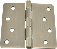 Hager - 4" Wide x 4" High 1/4 Radius Residential Hinge - Round Edge, Steel, Nickel Finish - Industrial Tool & Supply