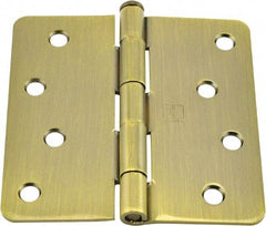 Hager - 4" Wide x 4" High 1/4 Radius Residential Hinge - Round Edge, Steel, Antique Brass Finish - Industrial Tool & Supply