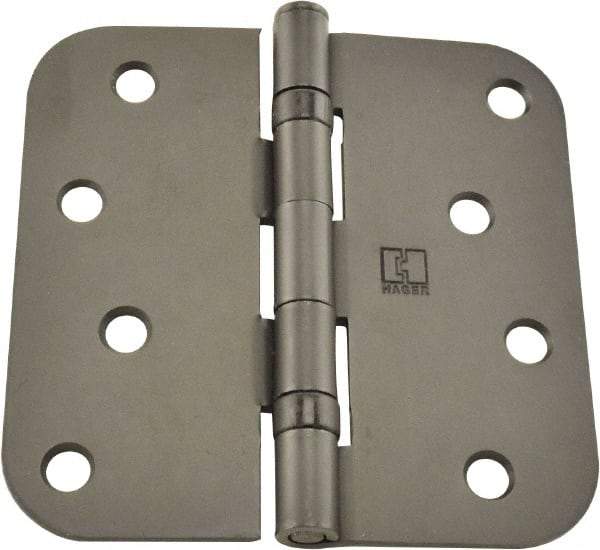 Hager - 4" Wide x 4" High 5/8 Radius Residential Hinge - Round Edge, Steel, Bronze Finish - Industrial Tool & Supply