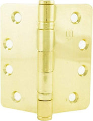 Hager - 4" Wide x 4" High 5/8 Radius Residential Hinge - Round Edge, Steel, Bright Brass Finish - Industrial Tool & Supply