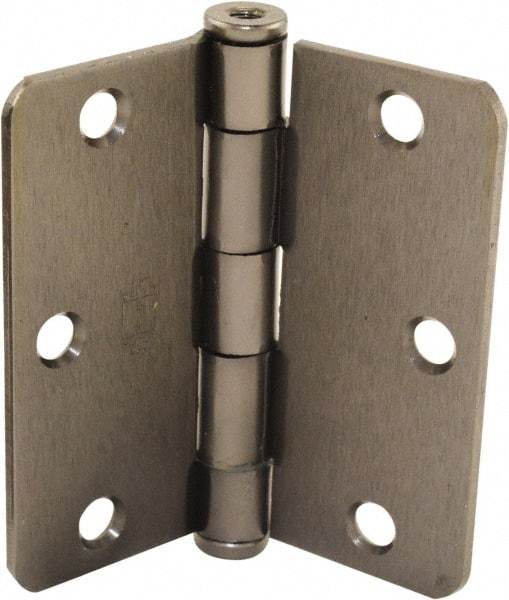 Hager - 3-1/2" Wide x 3-1/2" High Standard Weight Plain Bearing Residential Hinge - Round Edge, Steel, Black Nickel Finish - Industrial Tool & Supply