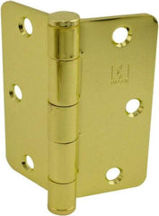Hager - 3-1/2" Wide x 3-1/2" High Standard Weight Plain Bearing Residential Hinge - Round Edge, Steel, Bright Brass Finish - Industrial Tool & Supply