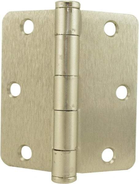 Hager - 3-1/2" Wide x 3-1/2" High Standard Weight Plain Bearing Residential Hinge - Round Edge, Steel, Satin Nickel Finish - Industrial Tool & Supply