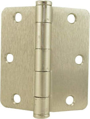 Hager - 3-1/2" Wide x 3-1/2" High Standard Weight Plain Bearing Residential Hinge - Round Edge, Steel, Satin Nickel Finish - Industrial Tool & Supply