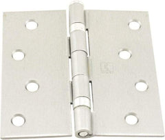 Hager - 4" Wide x 4" High Standard Weight Ball Bearing Residential Hinge - Square Edge, Steel, Satin Chrome Finish - Industrial Tool & Supply