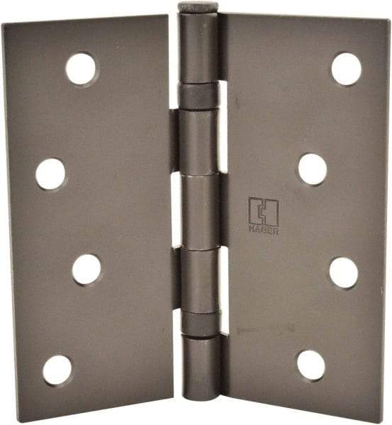 Hager - 4" Wide x 4" High Standard Weight Ball Bearing Residential Hinge - Square Edge, Steel, Matte Antique Bronze Finish - Industrial Tool & Supply