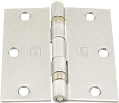 Hager - 3-1/2" Wide x 3-1/2" High Standard Weight Ball Bearing Residential Hinge - Square Edge, Steel, Satin Chrome Finish - Industrial Tool & Supply