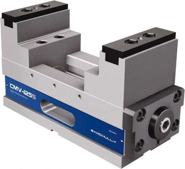 Samchully - 100mm Jaw Width, 195mm Max Jaw Opening, 100mm Throat Depth, Manual Precision Self Centering Vise - Steel, 11.22" OAL x 3-15/16" OAW x 6.2992" OAH - Industrial Tool & Supply