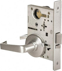 Stanley - Storeroom Lever Lockset for 1-3/8 to 1-3/4" Thick Doors - 2-3/8 to 2-3/4" Back Set, Brass, Satin Chrome Finish - Industrial Tool & Supply