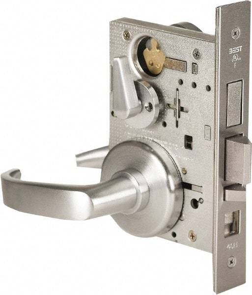 Stanley - Office Lever Lockset for 1-3/8 to 1-3/4" Thick Doors - 2-3/8 to 2-3/4" Back Set, Brass, Satin Chrome Finish - Industrial Tool & Supply