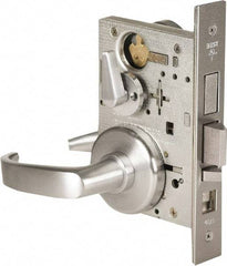 Stanley - Office Lever Lockset for 1-3/8 to 1-3/4" Thick Doors - 2-3/8 to 2-3/4" Back Set, Brass, Satin Chrome Finish - Industrial Tool & Supply