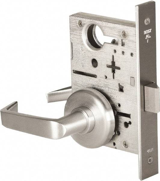 Stanley - Passage Lever Lockset for 1-3/8 to 1-3/4" Thick Doors - 2-3/8 to 2-3/4" Back Set, Brass, Satin Chrome Finish - Industrial Tool & Supply
